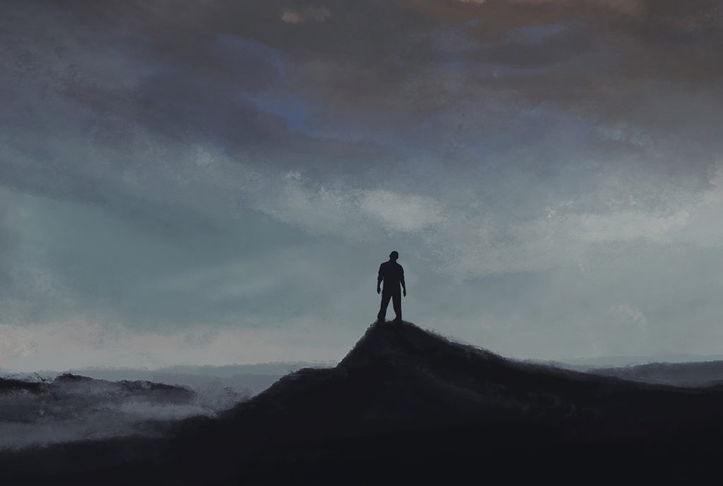 A man looks up and sees the clouds opening up to heaven