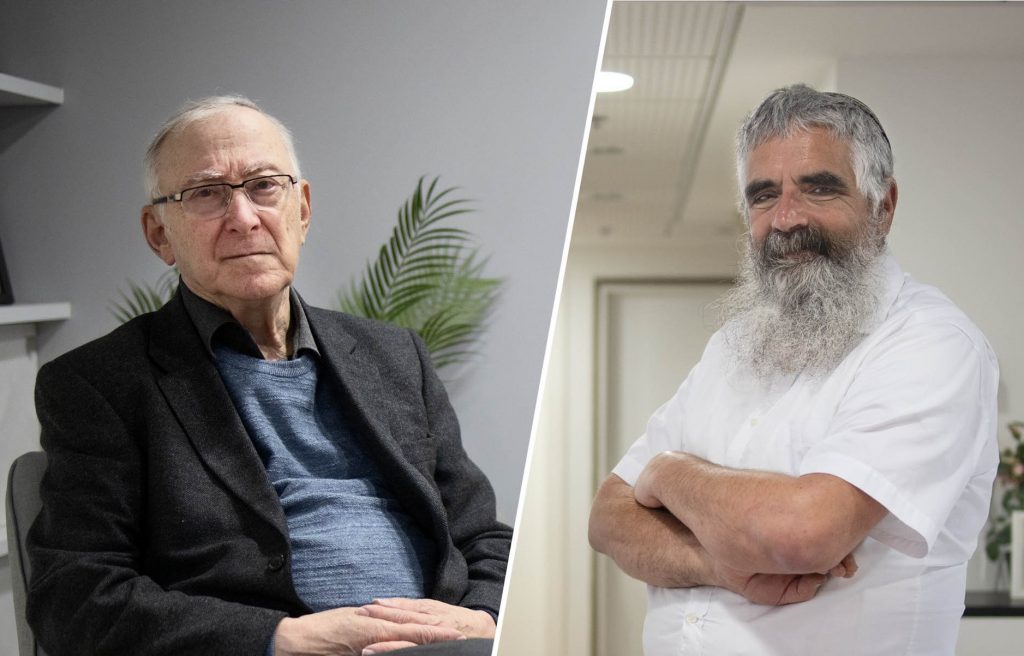 מימין: הרב יובל שרלו. משמאל:  פרופ' אסא כשר | צילומים: אלכס גורביץ׳/מגזין אפוק