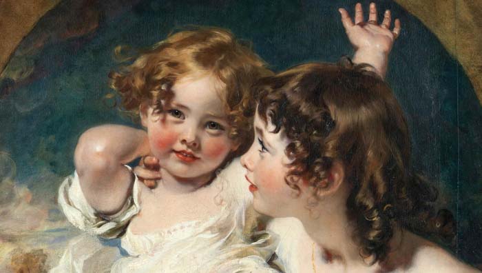 דיוקן של שתי בנות עם ניצוץ של התלהבות בעיניהן. "בנות קלמאדי", מאת סיר תומס לורנס, 1823, שמן על בד. מוזיאון המטרופוליטן לאמנות, ניו יורק