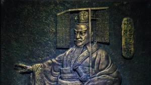 תבליט של הקיסר צ'ין שי חואנג די הניצב מול צבא חיילי הטרקוטה, כ-2 ק"מ מקברו של הקיסר עצמו | RPBaiao / Shutterstock.com