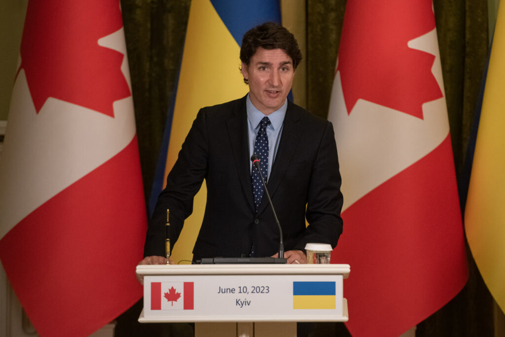 ראש ממשלת קנדה ג'סטין טרודו במהלך ביקורו באוקראינה, 10 ביוני 2023 | צילום: Alexey Furman/Getty Images