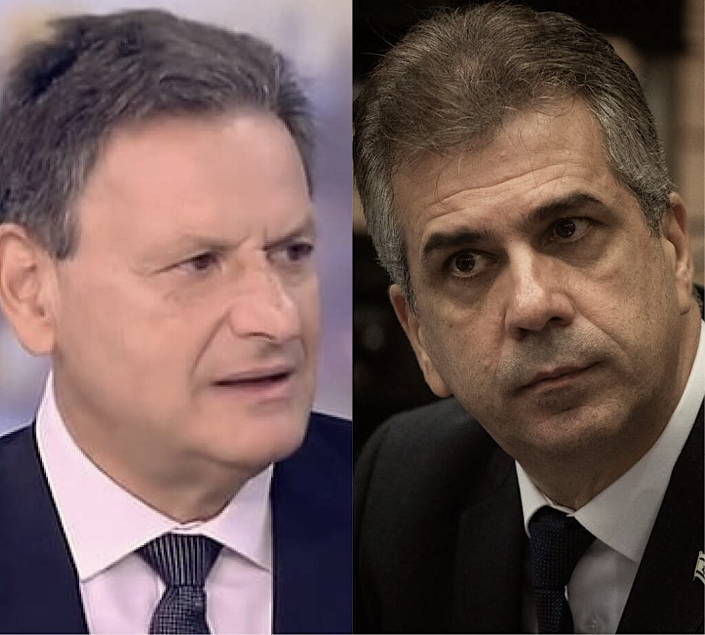 שר האנרגיה והתשתיות אלי כהן ושר האנרגיה היווני טאודורוס סקילקקיס | צילום: Oren Ben Hakoon/FLASH90, צילום מסך מתוך ריאיון שהעניק שר האנרגיה היווני לערוץ הטלוויזיה היווני Skai TV