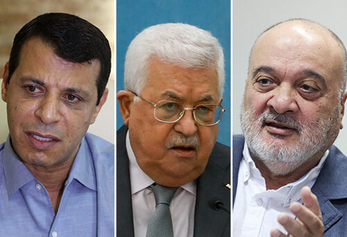 בכיר הפת"ח מוחמד דחלאן, יו"ר הרשות הפלסטינית מחמוד עבאס ושר החוץ הפלסטיני לשעבר נאצר אלקידווה | צילומים: MAHMUD HAMS/AFP via Getty Images, Flash90, STR/AFP via Getty Imagesי
