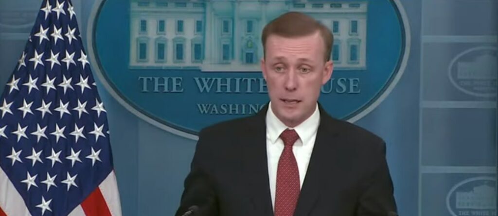 היועץ לביטחון לאומי ג'ייק סאליבן במסיבת עיתונאים בבית הלבן, 18 במרץ 2024 | צילום מסך מתוך מסיבת העיתונאים