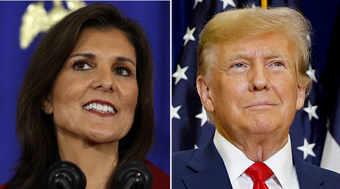 המועמדים לנשיאות מטעם המפלגה הרפובליקנית, נשיא ארה"ב לשעבר דונלד טראמפ ושגרירת ארה"ב באו"ם לשעבר ניקי היילי | צילוים: Anna Moneymaker/Getty Images, Julia Nikhinson/AFP via Getty Images