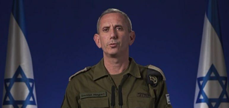 דובר צה"ל, תת אלוף דניאל הגרי, במהלך ההצהרה המוקלטת, 2 באפריל 2024 | צילום מסך מתוך ההצהרה