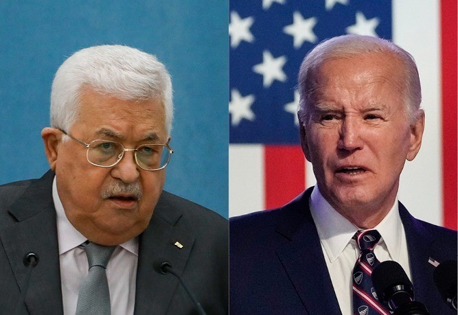 נשיא ארה"ב ג'ו ביידן ויו"ר הרשות הפלסטינית מחמוד עבאס | צילומים:   Drew Angerer/Getty Images, Flash90
