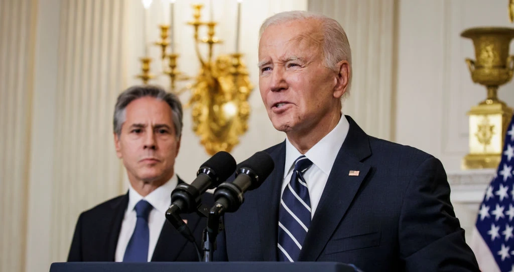 נשיא ארה"ב ג'ו ביידן ומזכיר המדינה אנתוני בלינקן, 7 באוקטובר 2023 | צילום: Samuel Corum/Getty Images