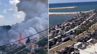 מימין: בריחה מצידון, ופקק ענק שנוצר; משמאל: תקיפה ישראלית בדרום לבנון