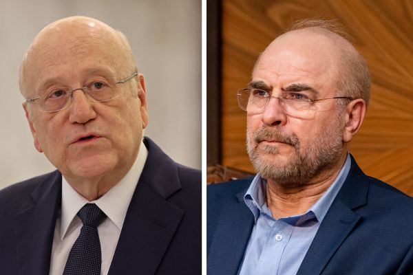 יו״ר הפרלמנט האיראני מוחמד באקר קליבאף וראש ממשלת לבנון הזמני, נג'יב מיקאתי
