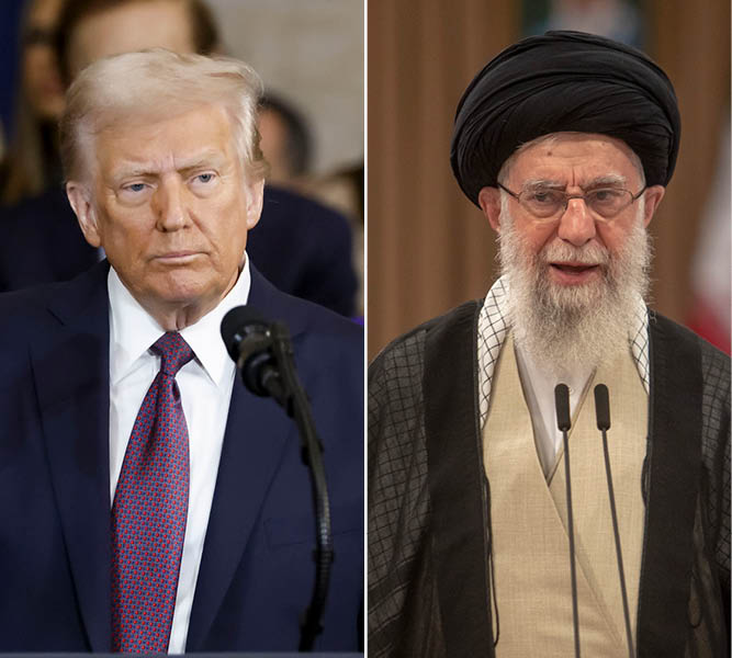 המנהיג העליון של איראן עלי ח'מינאי ונשיא ארה"ב דונלד טראמפ