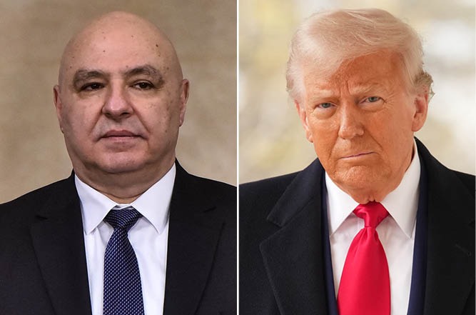 נשיא ארה״ב דונלד טראמפ ונשיא לבנון ג'וזף עון