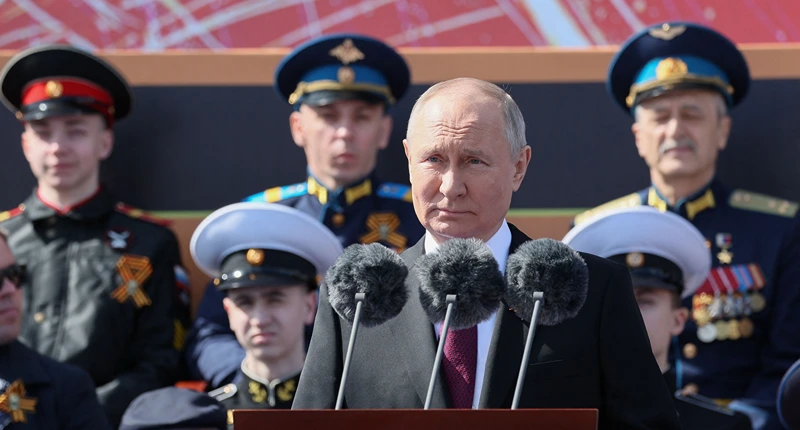 נשיא רוסיה ולדימיר פוטין בחגיגות לציון יום הניצחון על גרמניה הנאצית, 9 במאי 2023