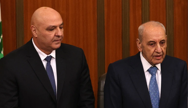 ראש ממשלת לבנון נוואף סלאם, ויו"ר הפרלמנט נביה ברי, 9 בינואר 2025