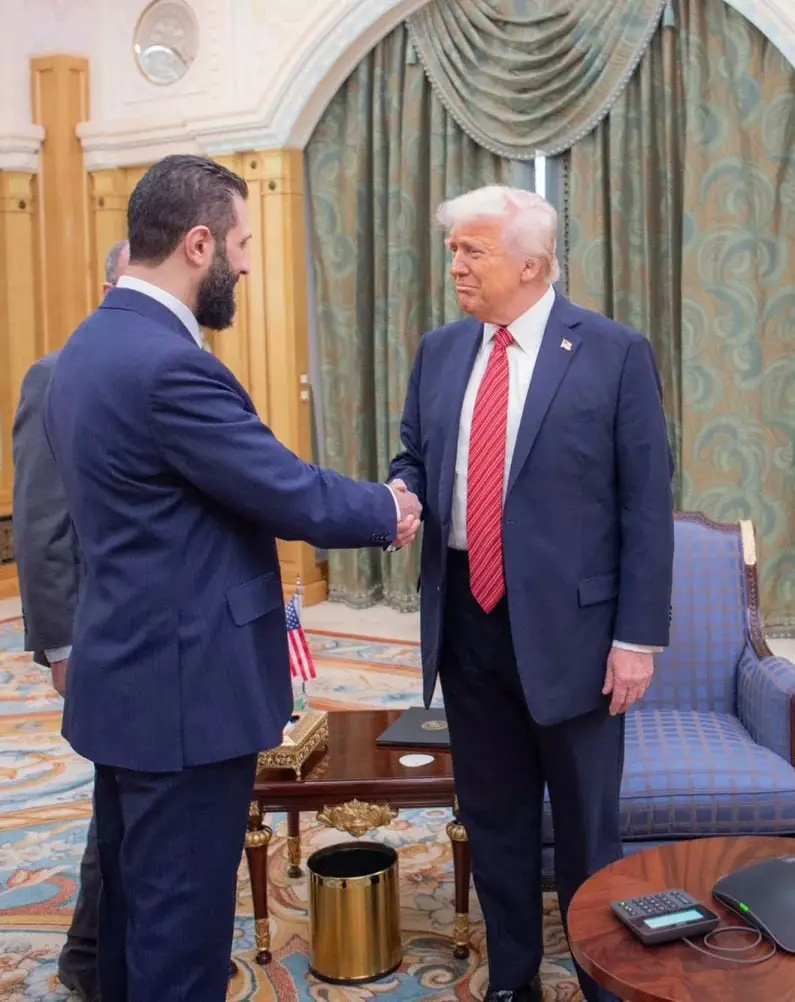 נשיא ארה''ב דולנד טראמפ ונשיא סוריה אחמד א-שרע