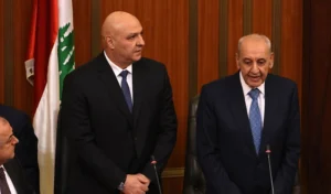 יו"ר הפרלמנט הלבנוני, נביה ברי, ונשיא לבנון, ג'וזף עון, 9 בינואר 2025