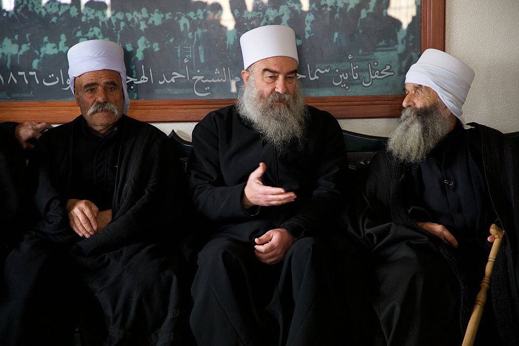 המנהיג הרוחני של העדה הדרוזית בסוריה, השייח' חכמת אלהג'רי, במטה הנשיאות הרוחנית הדרוזית, 28 בדצמבר 2024