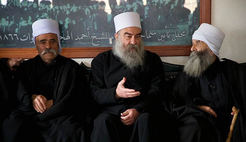 המנהיג הרוחני של העדה הדרוזית בסוריה, השייח' חכמת אלהג'רי, במטה הנשיאות הרוחנית הדרוזית, 28 בדצמבר 2024