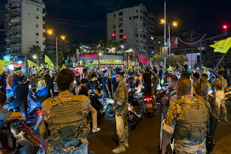 חיילי צבא לבנון במהלך הפגנה של תומכי חיזבאללה בביירות, 7 באוגוסט 2025