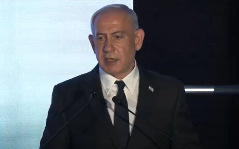ראש הממשלה, בנימין נתניהו, במהלך הנאום היום