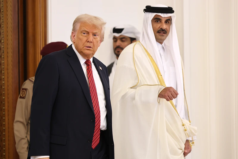 נשיא ארה"ב, דונלד טראמפ, ואמיר קטאר, תמים בן חמד אאל ת'אני, 14 במאי 2025