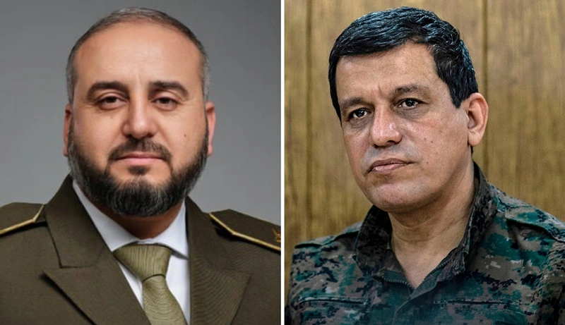 שר ההגנה הסורי, מרהף אבו קסרה (שמאל), ומפקד ה-SDF, מזלום עבדי (ימין)