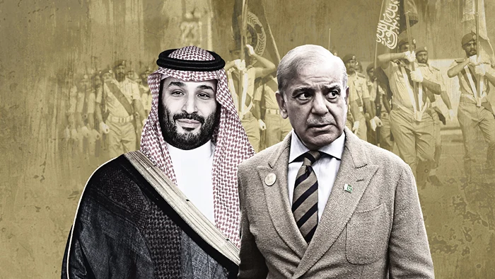 יורש העצר הסעודי מוחמד בן סלמאן וראש ממשלת פקיסטן, שהבז שריף