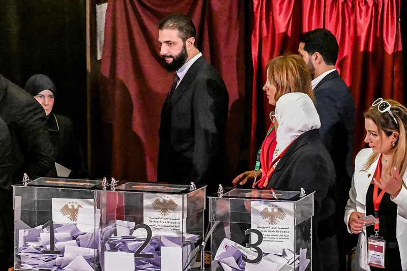 נשיא סוריה, אחמד א-שרע, בקלפי במדינה, 5 באוקטובר 2025