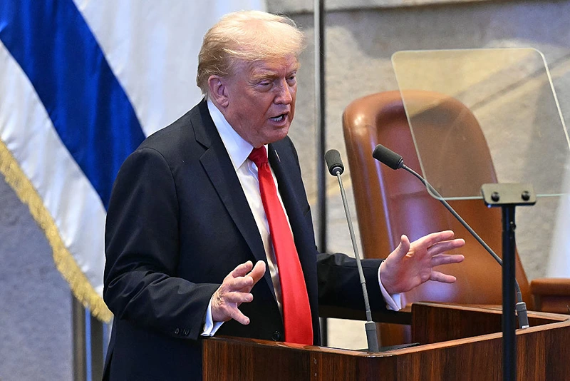 נשיא ארה״ב, דונלד טראמפ, במהלך נאומו בכנסת היום