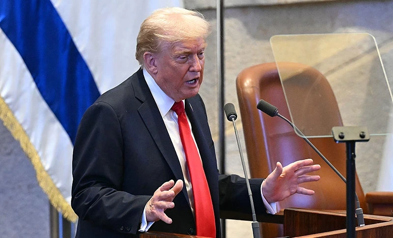 נשיא ארה״ב, דונלד טראמפ, במהלך נאומו בכנסת היום