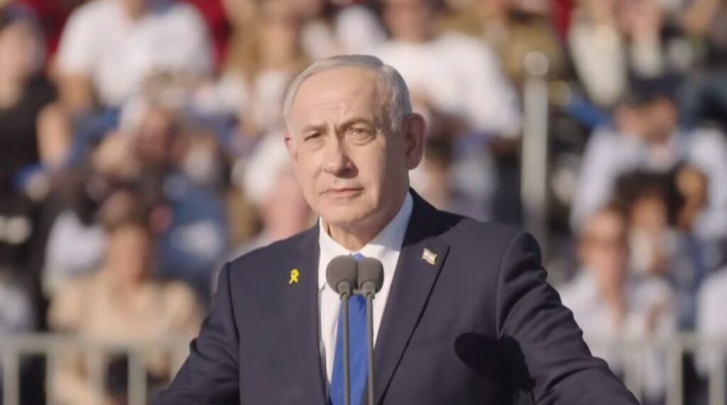 ראש הממשלה, בנימין נתניהו, במהלך הנאום בטקס