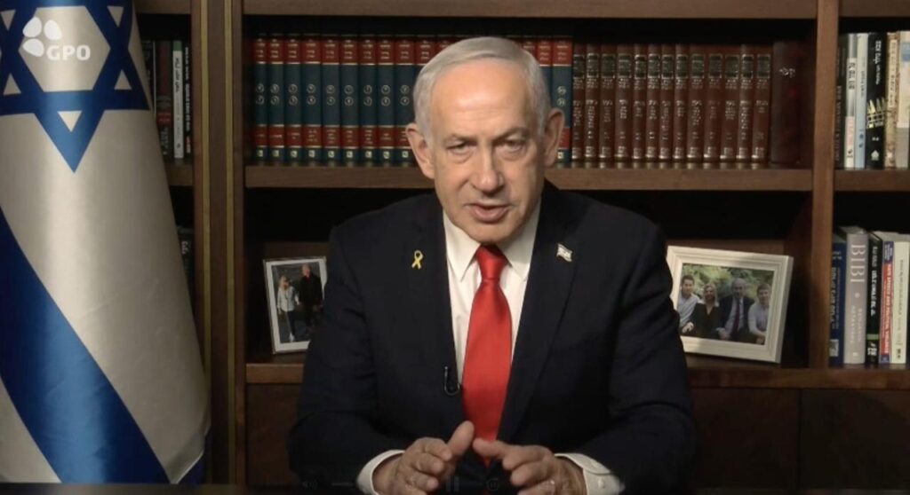 ראש הממשלה, בנימין נתניהו, במהלך ההצהרה שפרסם היום