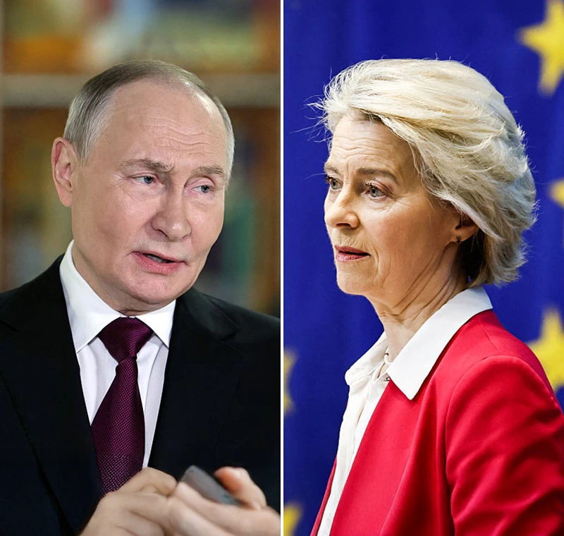 נציבת האיחוד האירופי, אורסולה פון דר ליין, נשיא רוסיה, ולדימיר פוטין