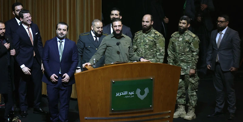 נשיא סוריה, אחמד א-שרע, בנאום בטקס לרגל יום השנה לנפילת משטר אסד, 8 בדצמבר 2025