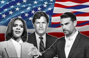 בן שפירו (מימין), טאקר קרלסון וקנדיס אוונס