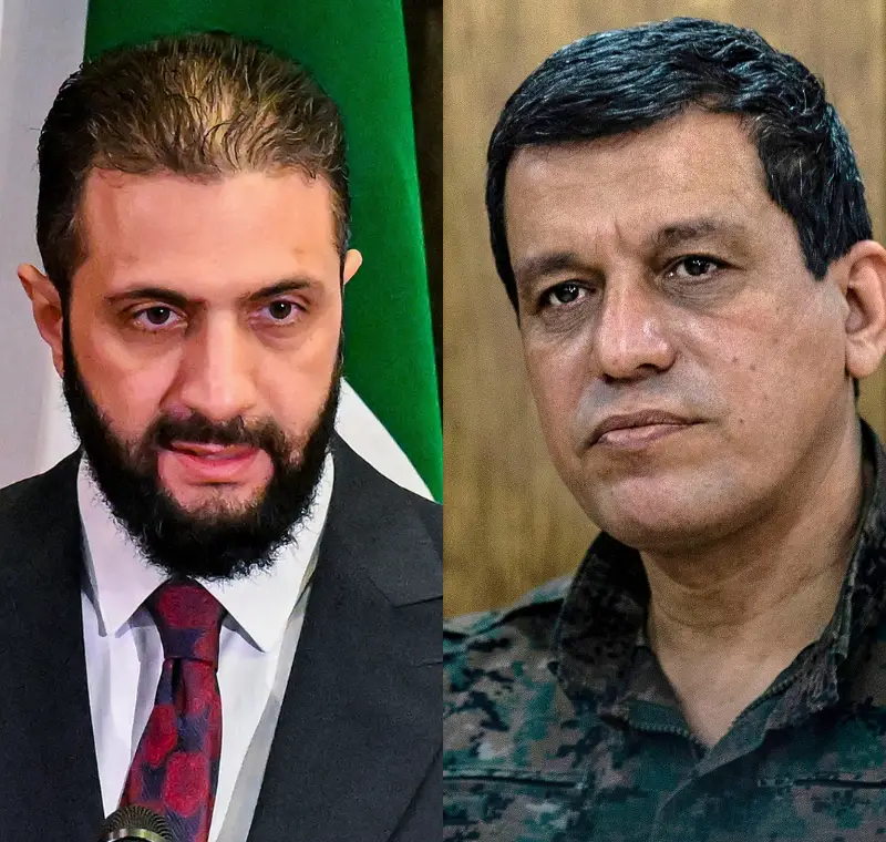 מפקד כוחות ה-SDF הכורדים, מזלום עבדי, ונשיא סוריה, אחמד א-שרע
