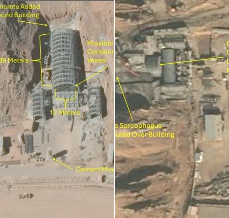 צילומי הלוויין של אתר פרצ׳ין המציגים יציקת שכבת בטון כבדה מעל המבנה המרכזי כפי שפורסמו ב-25 בדצמבר 2025