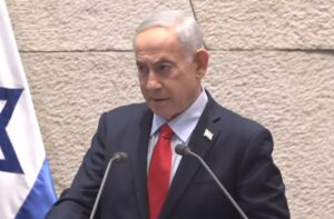 ראש הממשלה, בנימין נתניהו, במהלך נואמו במליאת הכנסת היום