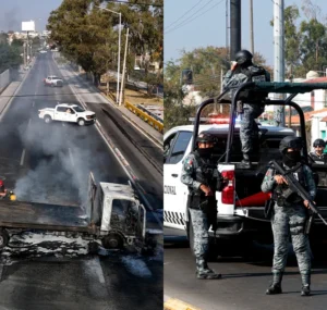 אנשי המשמר הלאומי במקסיקו, ורכבים שנשרפו במהלך המהומות, 22 בפברואר 2026