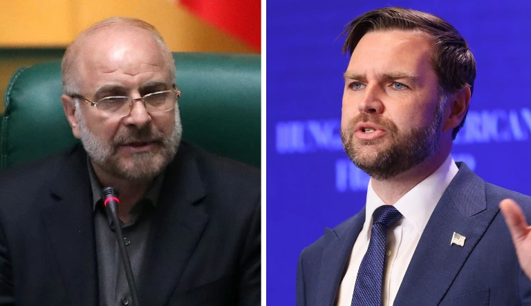 סגן נשיא ארה"ב, ג'יי די ואנס, ויו"ר הפרלמנט האיראני, מוחמד באקר קאליבף