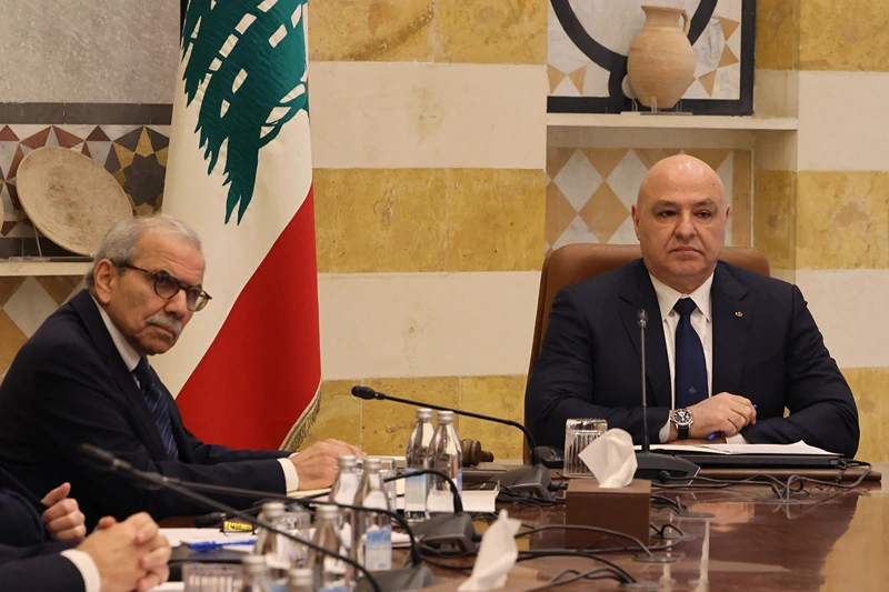 נשיא לבנון, ג'וזף עאון, וראש ממשלת לבנון, נוואף סלאם, בארמון הנשיאותי, 11 בפברואר 2025
