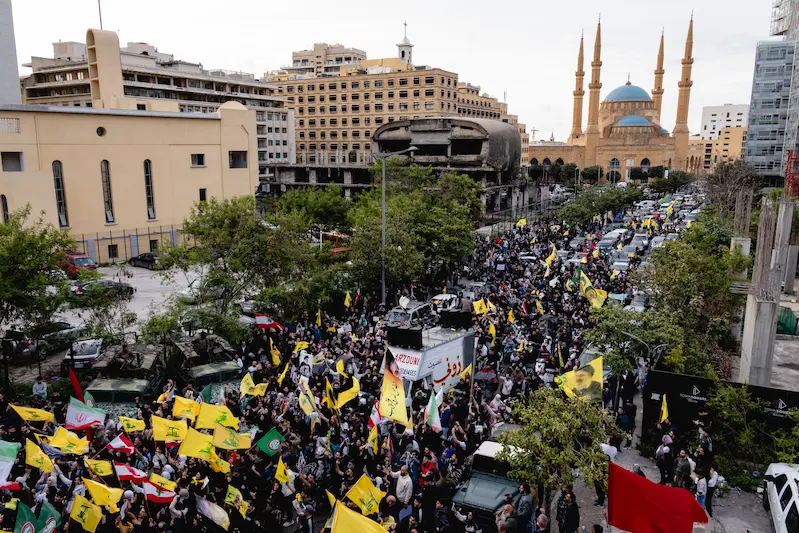 הפגנה של תומכי חיזבאללה בביירות, 11 באפריל 2026