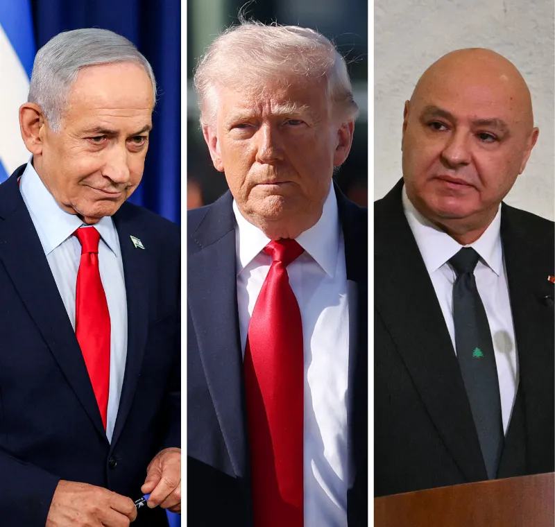 נשיא לבנון, ג'וזף עון, נשיא ארה"ב, דונלד טראמפ, וראש הממשלה, בנימין נתניהו