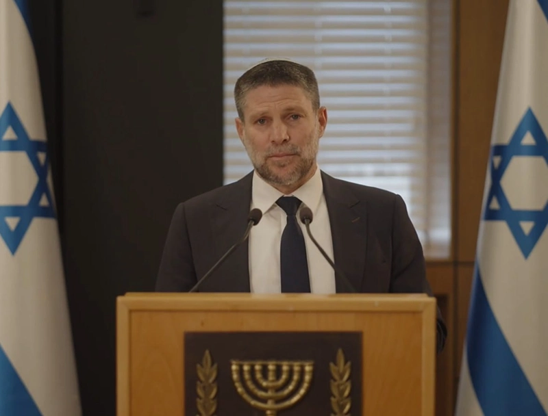 שר האוצר, בצלאל סמוטריץ׳, במהלך מסיבת העיתונאים