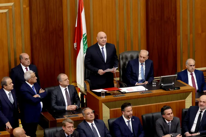 נשיא לבנון, ג'וזף עאון, בפרלמנט בביירות, 9 בינואר 2025