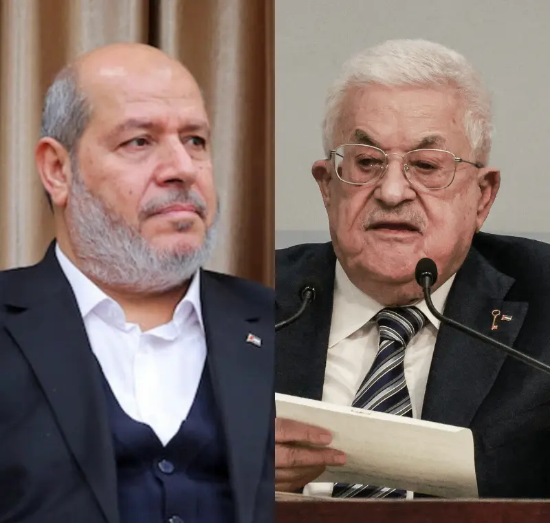 יו"ר הרש"פ, מחמוד עבאס, ראש הלשכה המדינית של חמאס, ח'ליל אל-חיה