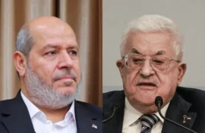 יו"ר הרש"פ, מחמוד עבאס, ראש הלשכה המדינית של חמאס, ח'ליל אל-חיה