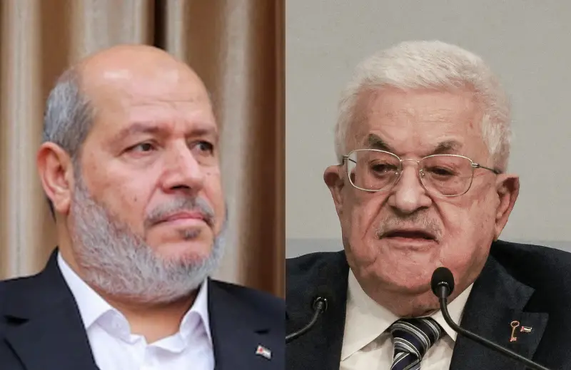 יו"ר הרש"פ, מחמוד עבאס, ראש הלשכה המדינית של חמאס, ח'ליל אל-חיה