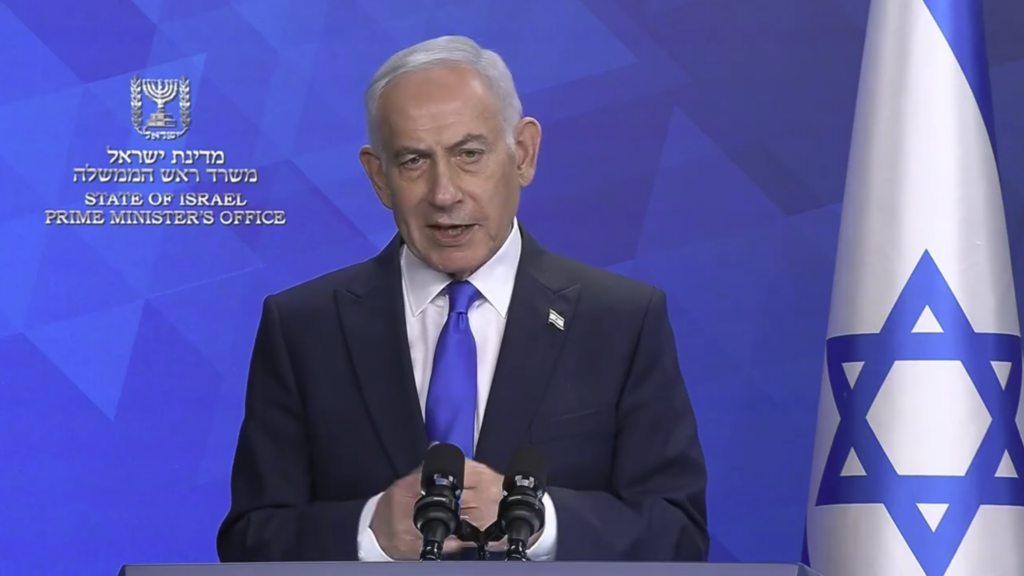 ראש הממשלה, בנימין נתניהו, במהלך דבריו היום