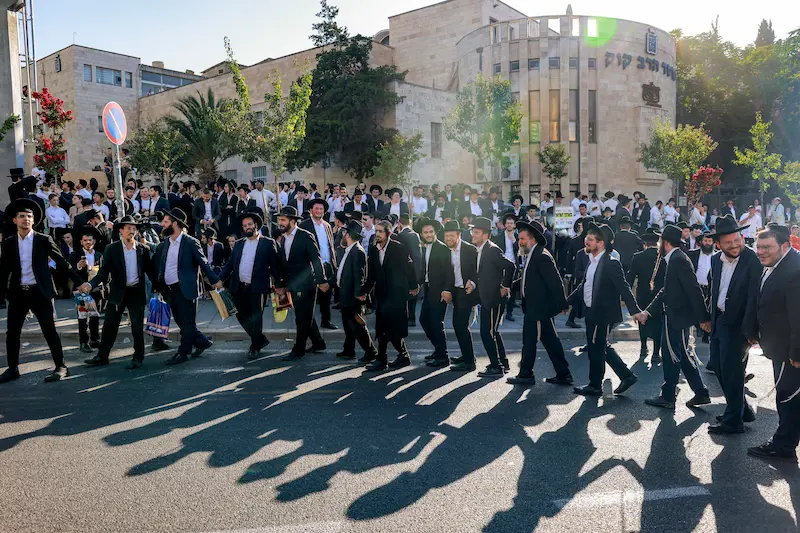 חרדים בהפגנת מחאה נגד הגיוס בירושלים, 23 ביולי 2025